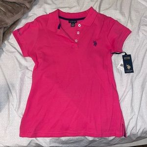 brand new bright pink u.s. polo assn. collared shirt womans medium!